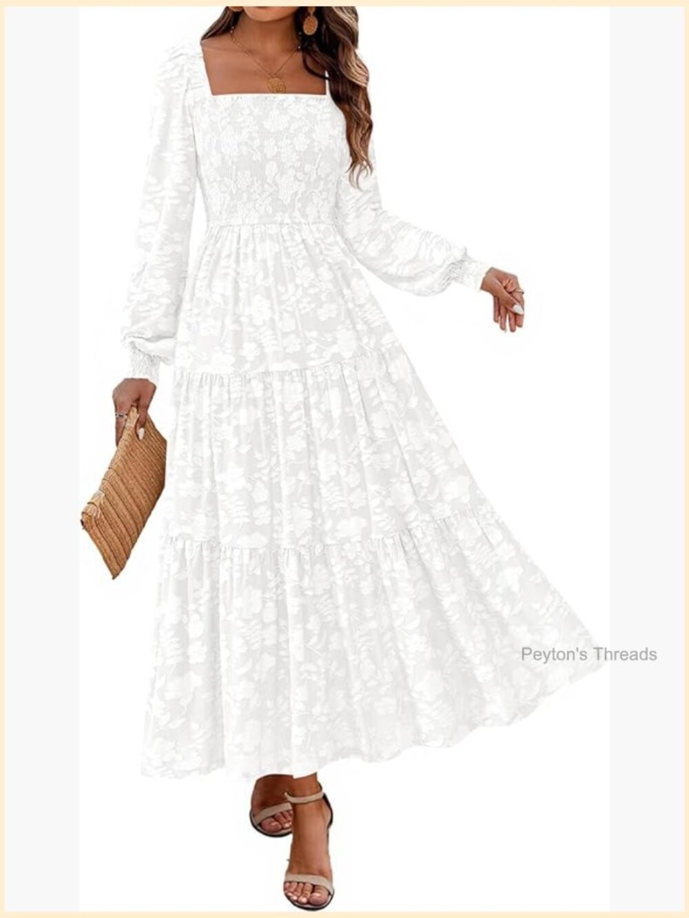 Long Sleeve Smocked Floral Maxi Dress with Pockets - Picture 1 of 7